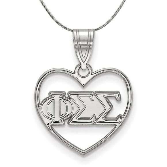 Sterling Silver Phi Sigma Sigma Heart Greek Necklace - 24 Inch - Picture 1 of 8